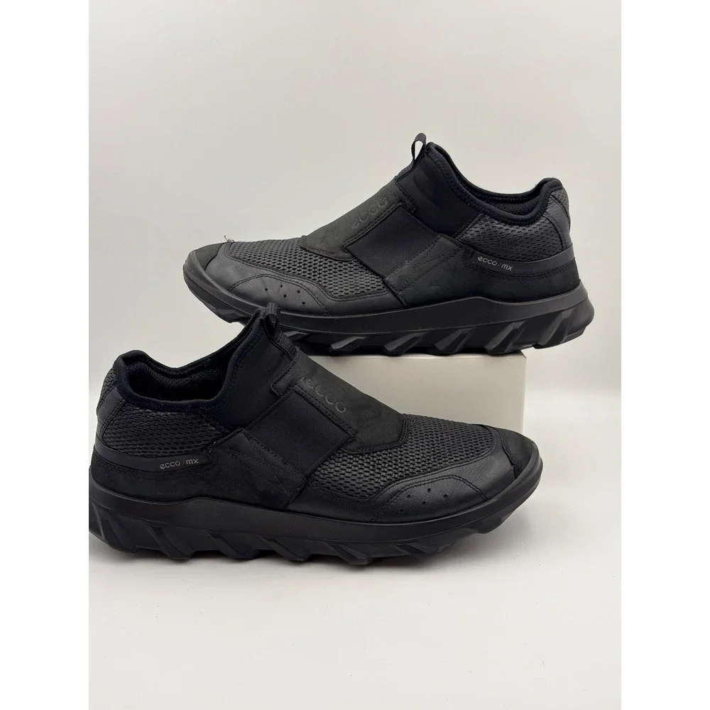 ECCO MX Mens Black Leather Textile Slip On Sneakers Shoes Size 45 EU 11-11.5 US